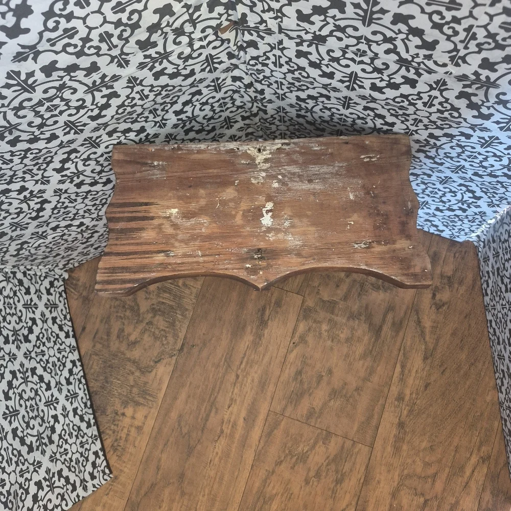 Rustic 1960's Wooden Shelf Wall Hanging Dark Stained 14'L 13.5'T 7.5D